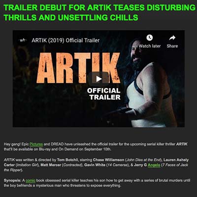 TRAILER DEBUT FOR ARTIK TEASES DISTURBING THRILLS AND UNSETTLING CHILLS